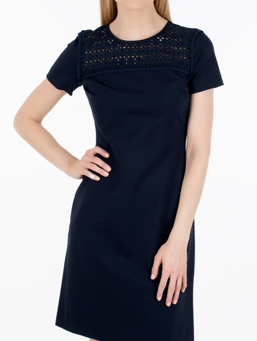 Brooks Brothers Red Fleece Navy Eyelet Neck Dress XS
